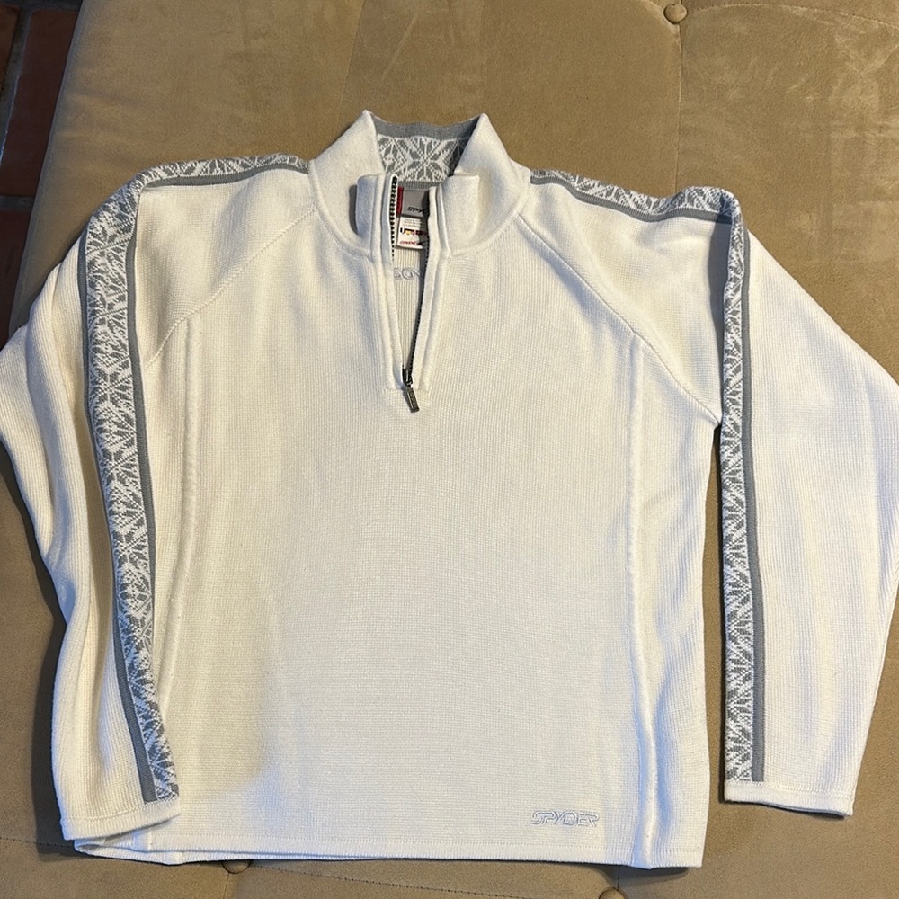 Spyder White and Gray Women’s Heavy 1/4 zip Sweater